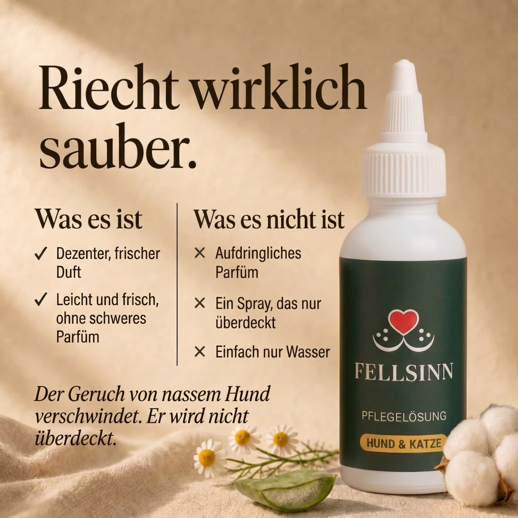 Fellsinn Pflegelösung: dezenter Duft, neutralisiert Gerüche statt zu überdecken